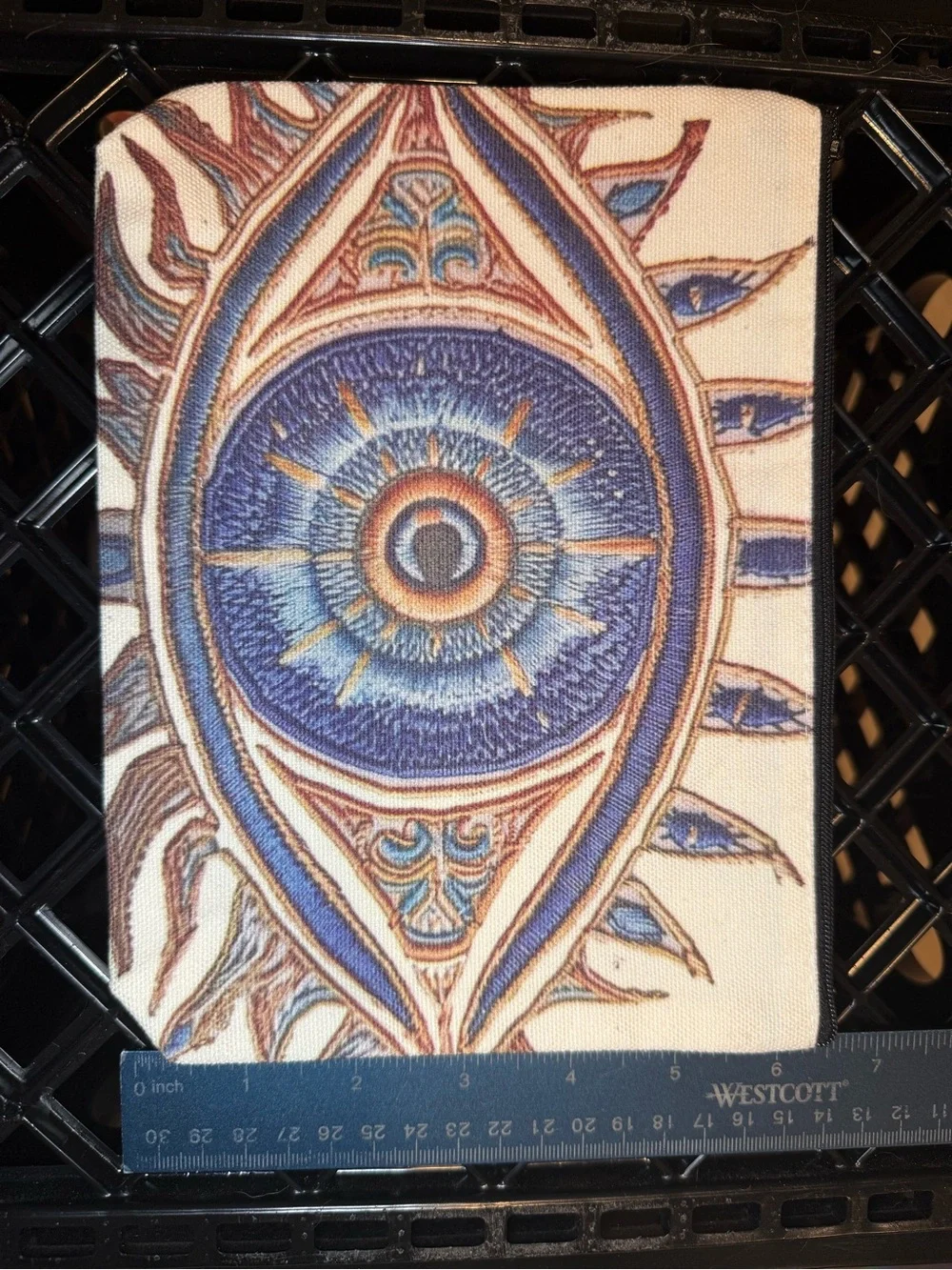 Blue and Cream Eye Mandala canvas bag